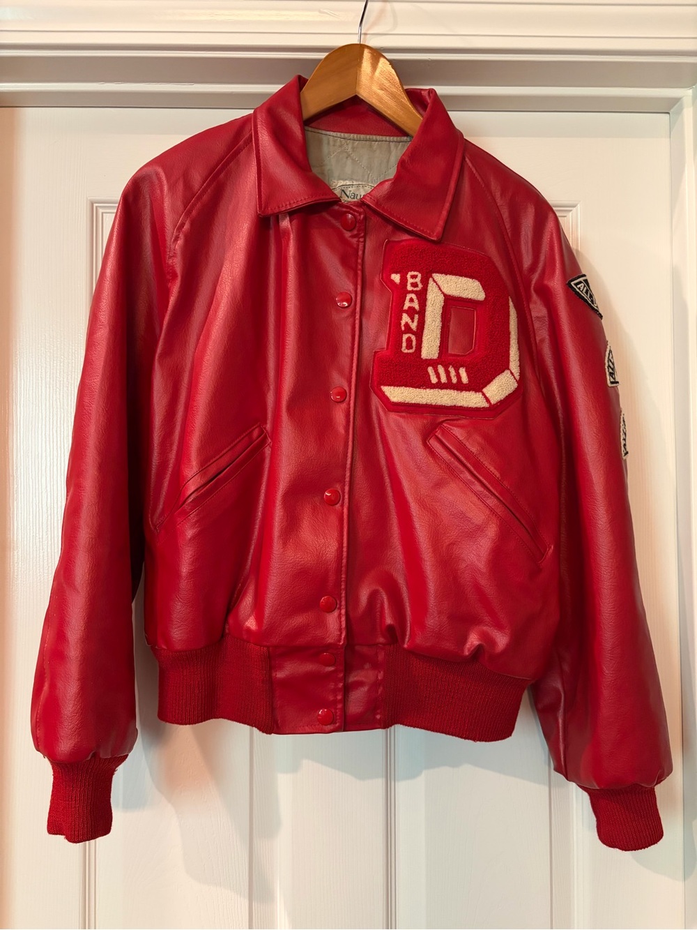 Vintage Small Red Varsity Band Jacket with Patches Snaps Naugalite 70’s 60’s